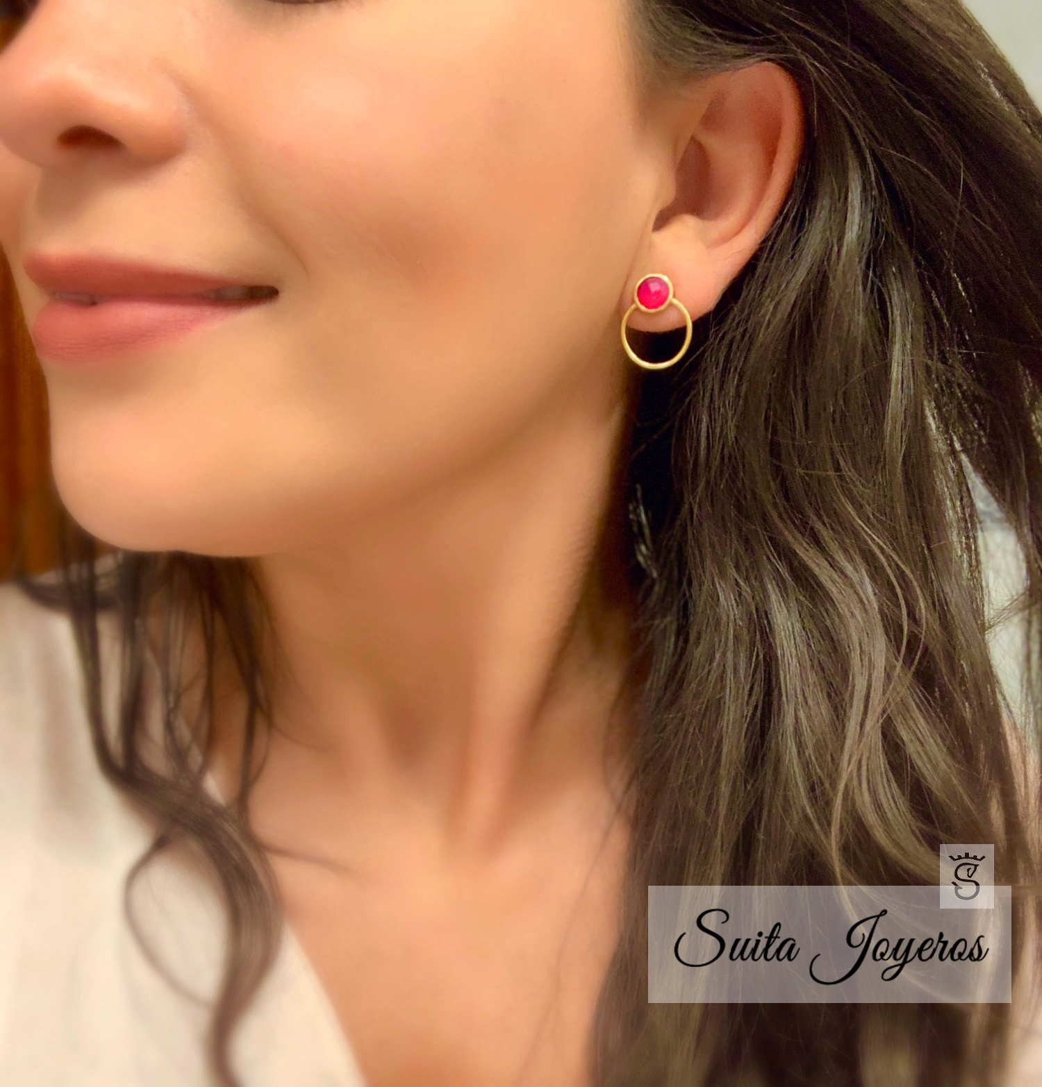 Pendientes Mini Bali Ovalado Fucsia - Imagen 2