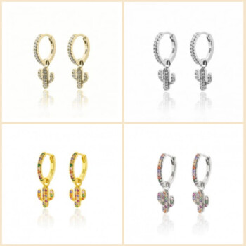Pendientes Aros Cactus de Plata Con Circonitas 12 mm