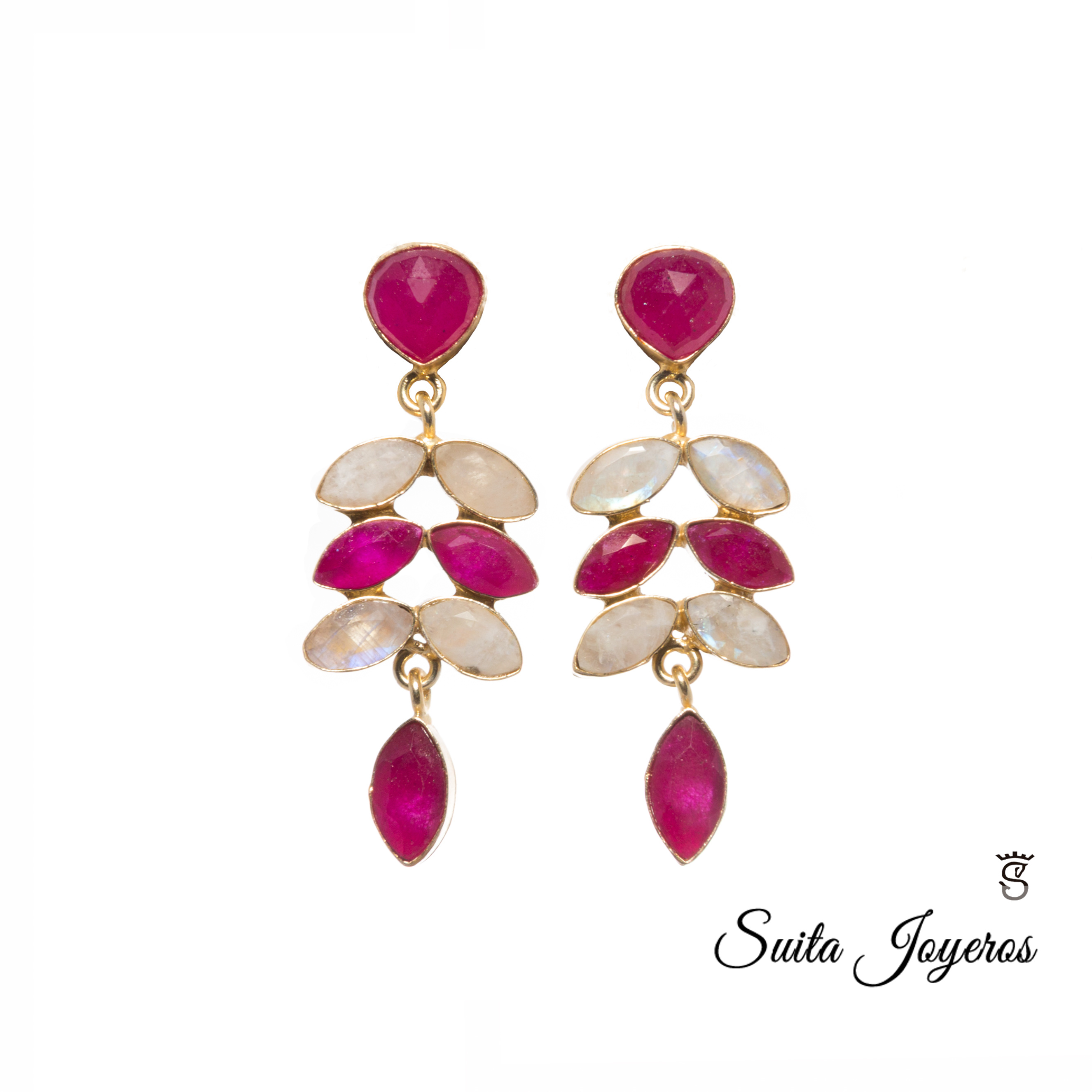 PENDIENTES ABRIL FUCSIA Y PIEDRA DE LUNA