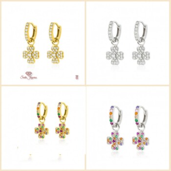 Pendientes Aros flor de Plata Con Circonita 10 mm