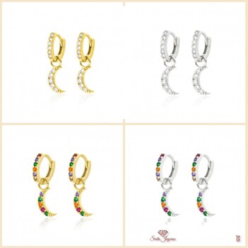 Pendientes Aros luna de Plata Con Circonitas 10mm