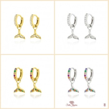 Pendientes Aros cola sirena de Plata Con Circonitas 10mm