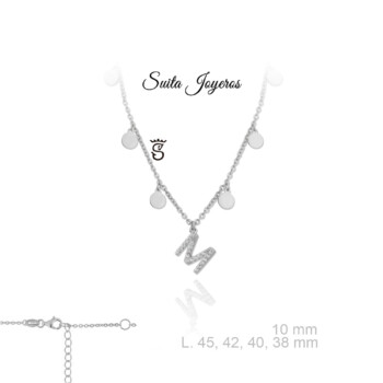 Gargantilla Plata Con Circonitas y Colgante Inicial M.