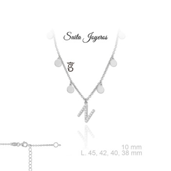 Gargantilla Plata Con Circonitas y Colgante Inicial N.