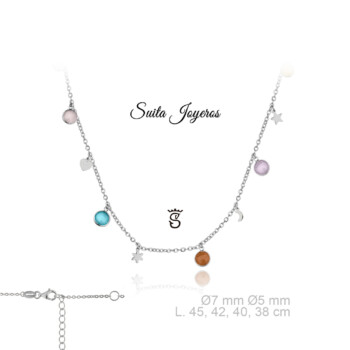 Gargantilla Plata Motivos Colgantes y Piedras Multicolor