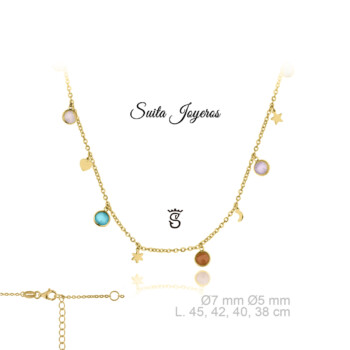 Gargantilla Plata dorada Motivos Colgantes y Piedras Multicolor