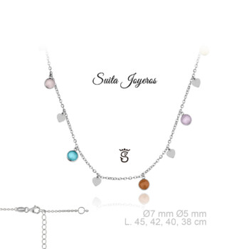 Gargantilla Plata Motivos Colgantes y Piedras Multicolor