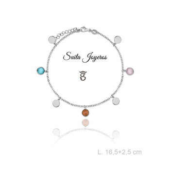 Pulsera Plata Motivos Colgantes y Piedras Multicolor