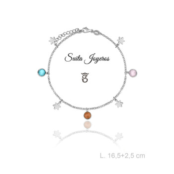 Pulsera Plata Motivos Colgantes y Piedras Multicolor