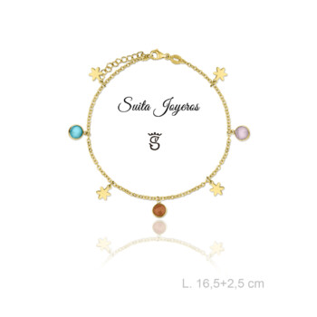 Pulsera Plata dorada Motivos Colgantes y Piedras Multicolor