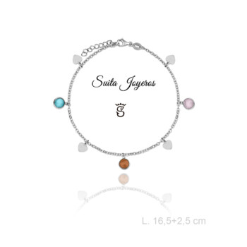 Pulsera Plata Motivos Colgantes y Piedras Multicolor
