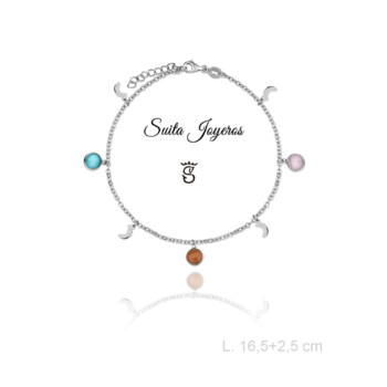 Pulsera Plata Motivos Colgantes y Piedras Multicolor