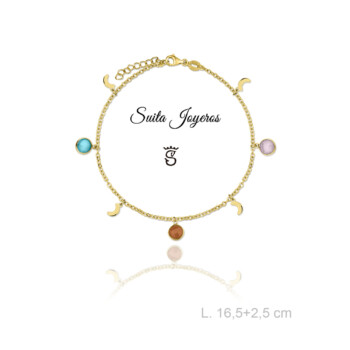 Pulsera Plata dorada Motivos Colgantes y Piedras Multicolor