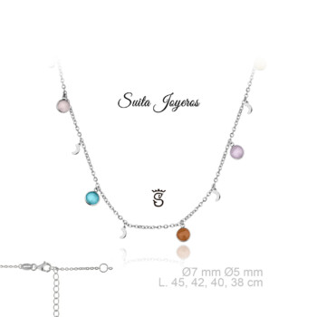 Gargantilla Plata Motivos Colgantes y Piedras Multicolor