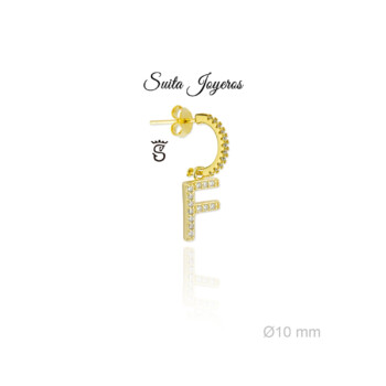 Pendiente Dorado De Aro Con Circonitas e Inicial F