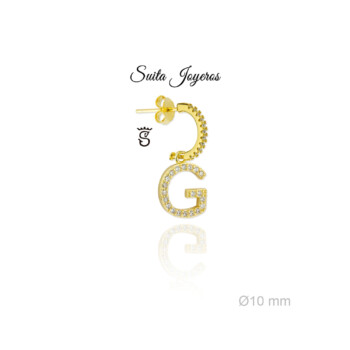Pendiente Dorado De Aro Con Circonitas e Inicial G