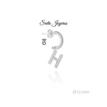 Pendiente De Aro Con Circonitas y Colgante Inicial H