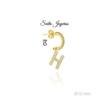 Pendiente Dorado De Aro Con Circonitas e Inicial H