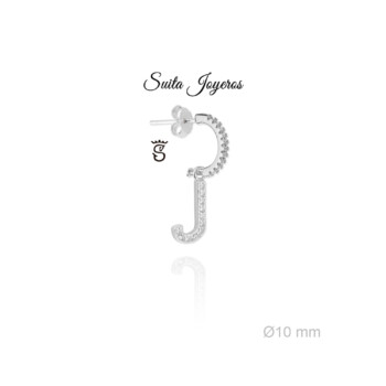 Pendiente De Aro Con Circonitas y Colgante Inicial J