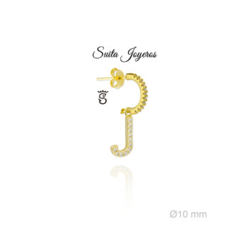 Pendiente Dorado De Aro Con Circonitas e Inicial J