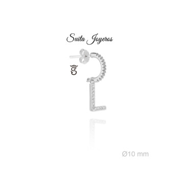 Pendiente De Aro Con Circonitas y Colgante Inicial L