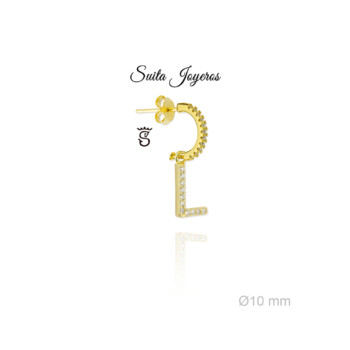 Pendiente Dorado De Aro Con Circonitas e Inicial L