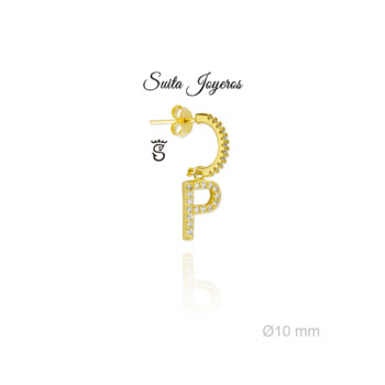 Pendiente Dorado De Aro Con Circonitas e Inicial P