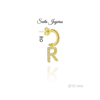 Pendiente Dorado De Aro Con Circonitas e Inicial R
