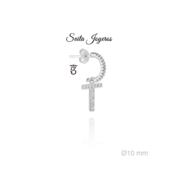 Pendiente De Aro Con Circonitas y Colgante Inicial T