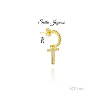 Pendiente Dorado De Aro Con Circonitas e Inicial T