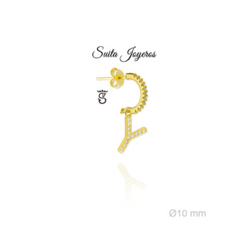 Pendiente Dorado De Aro Con Circonitas e Inicial Y