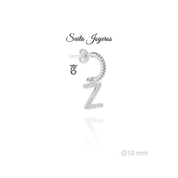 Pendiente De Aro Con Circonitas y Colgante Inicial Z