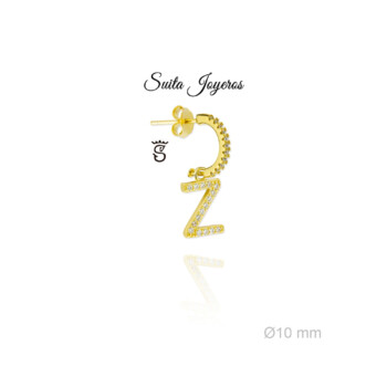 Pendiente Dorado De Aro Con Circonitas e Inicial Z