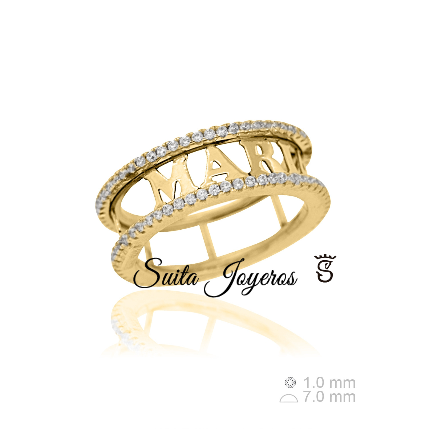 Sortija en Plata de Ley Dorada con carril de zirconitas (7 mm alto)