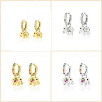Pendientes Elefantes Aros de Plata Con Circonitas 10mm