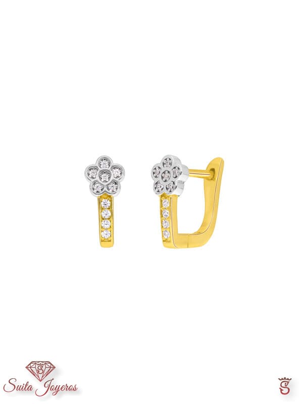 Pendientes flor dorado circonitas