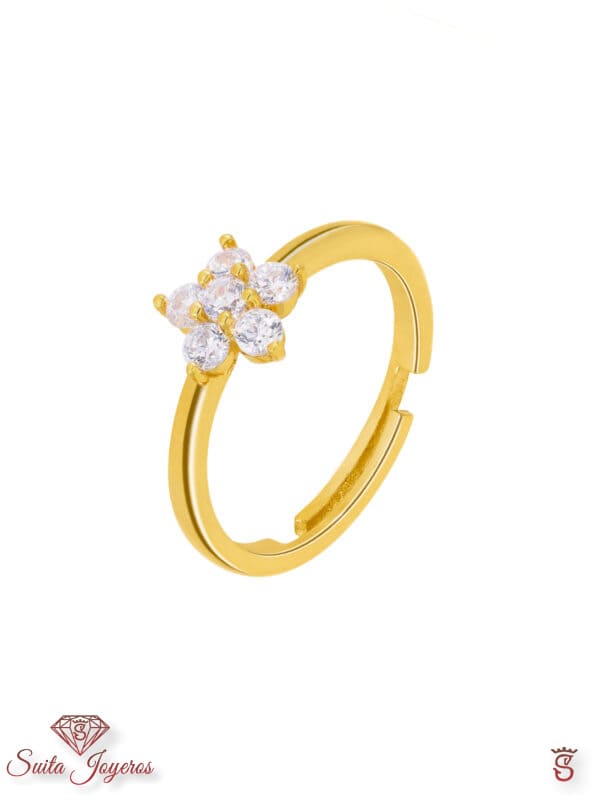 Anillo flor circonitas Dorado