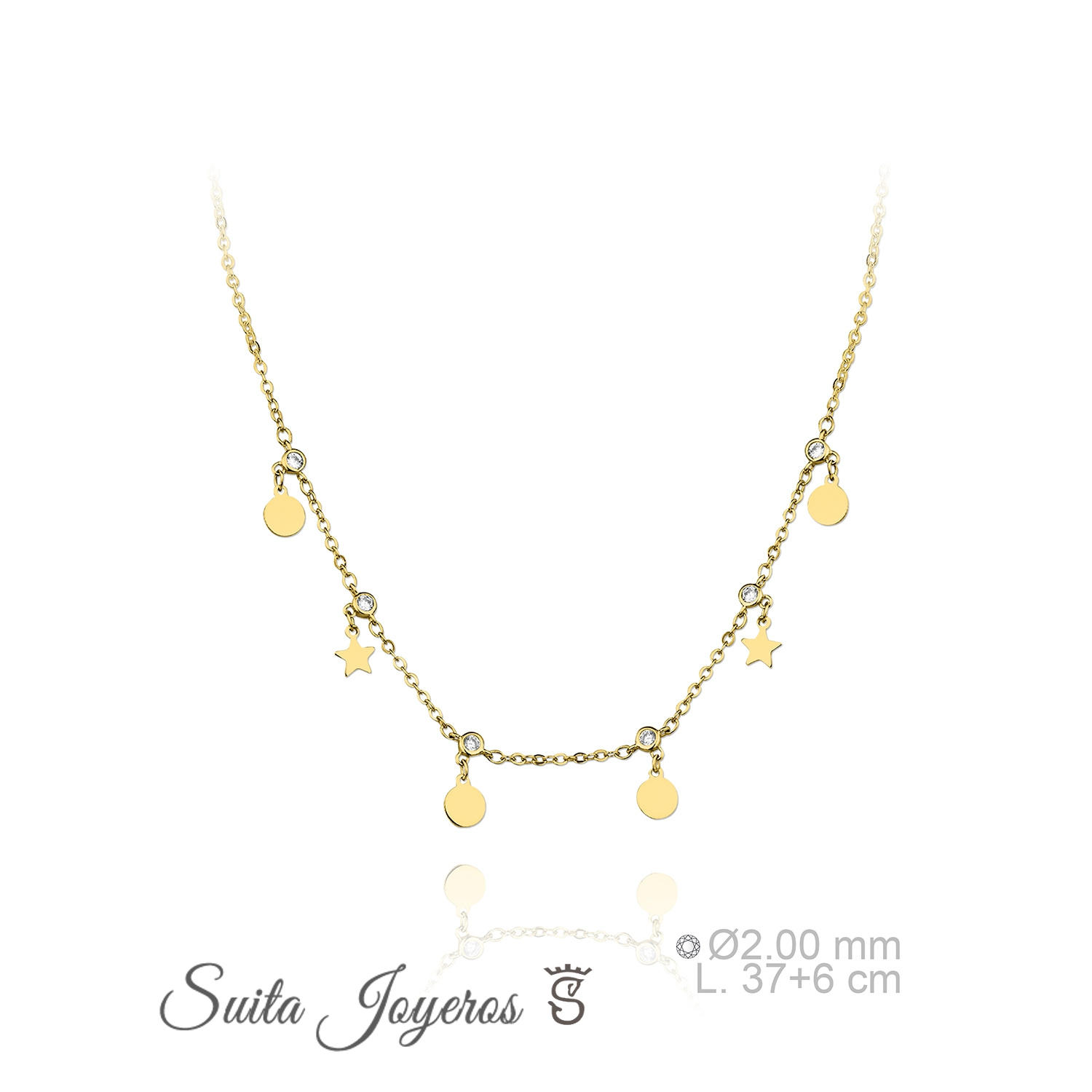 Gargantilla de Plata de Ley dorada con zirconitas