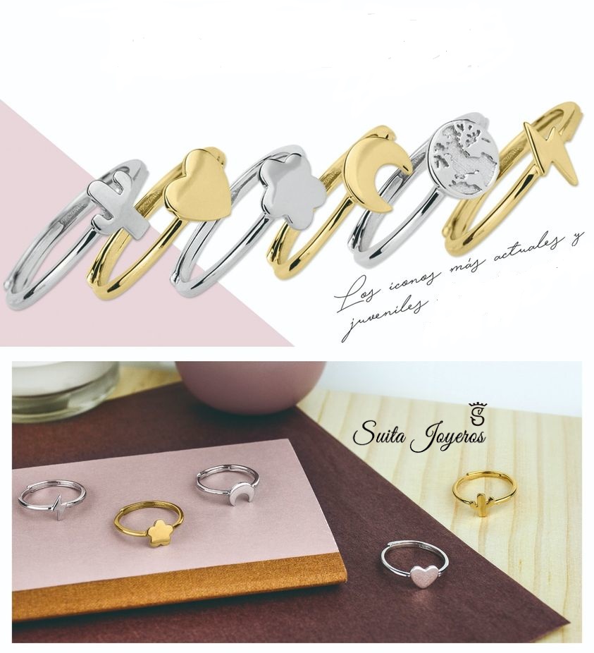 Anillo De Plata De Ley Dorada Con Motivo Luna - Imagen 3