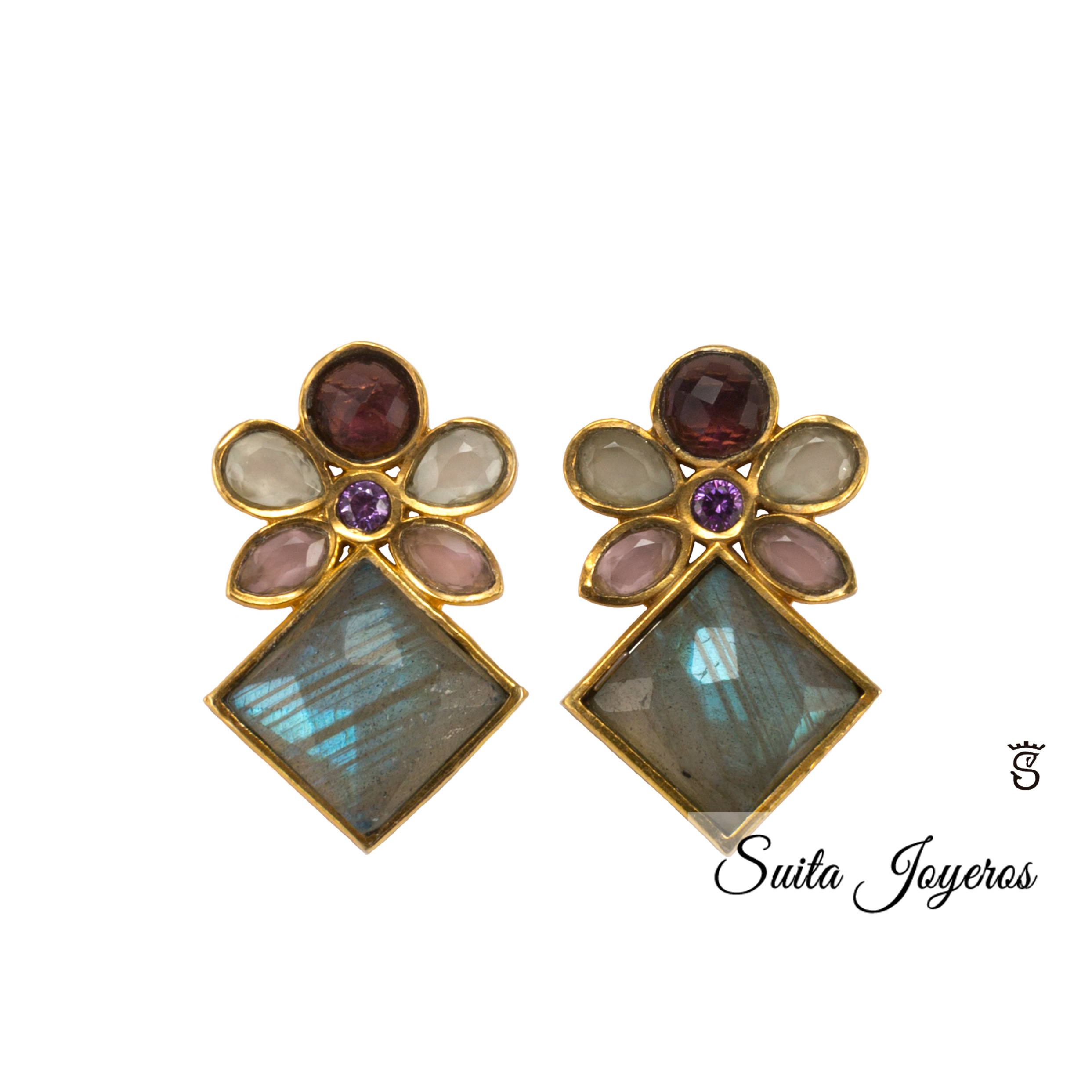 Pendientes Elegance Rosa, Amatista y Blanco