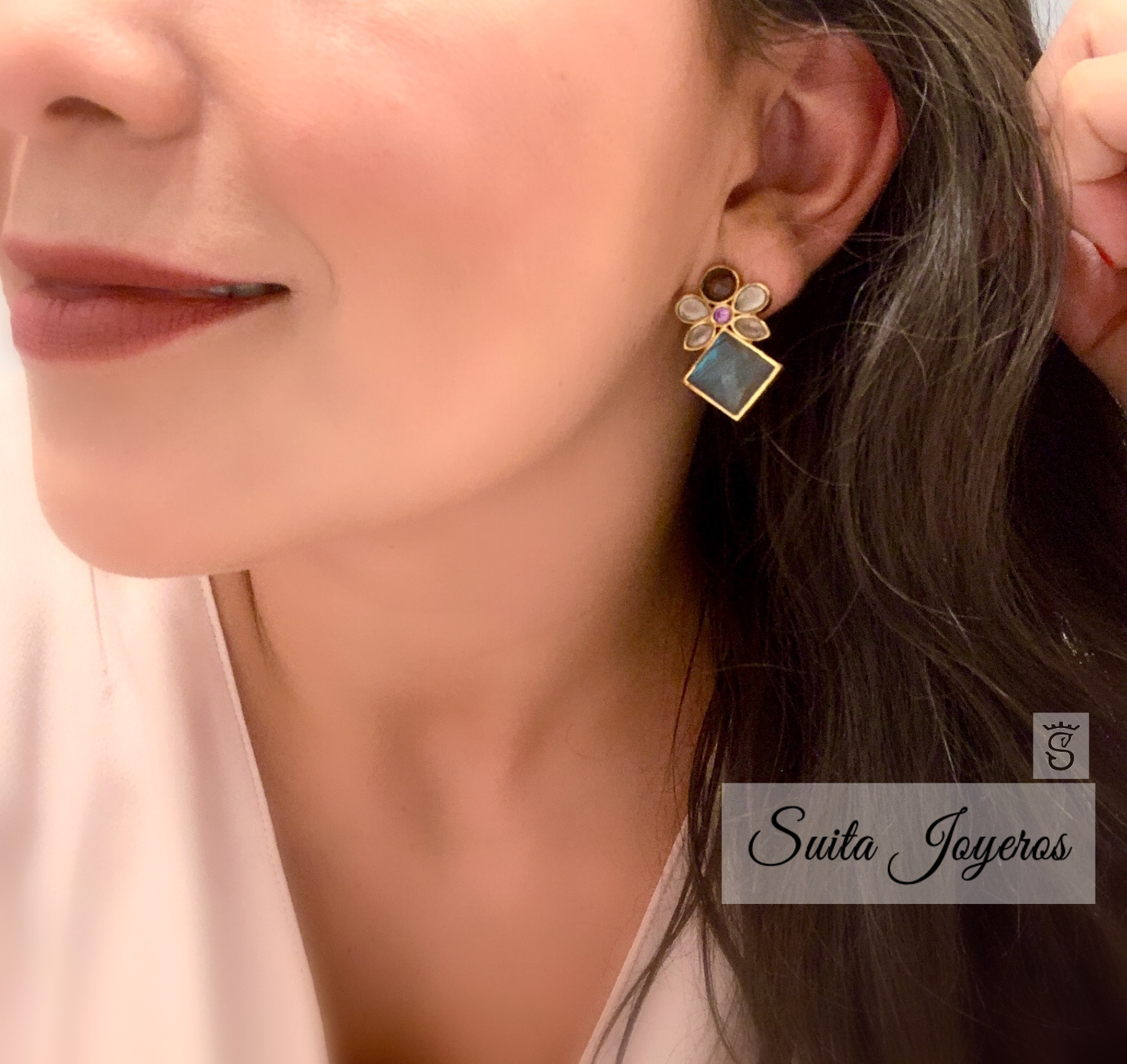 Pendientes Elegance Rosa, Amatista y Blanco - Imagen 2