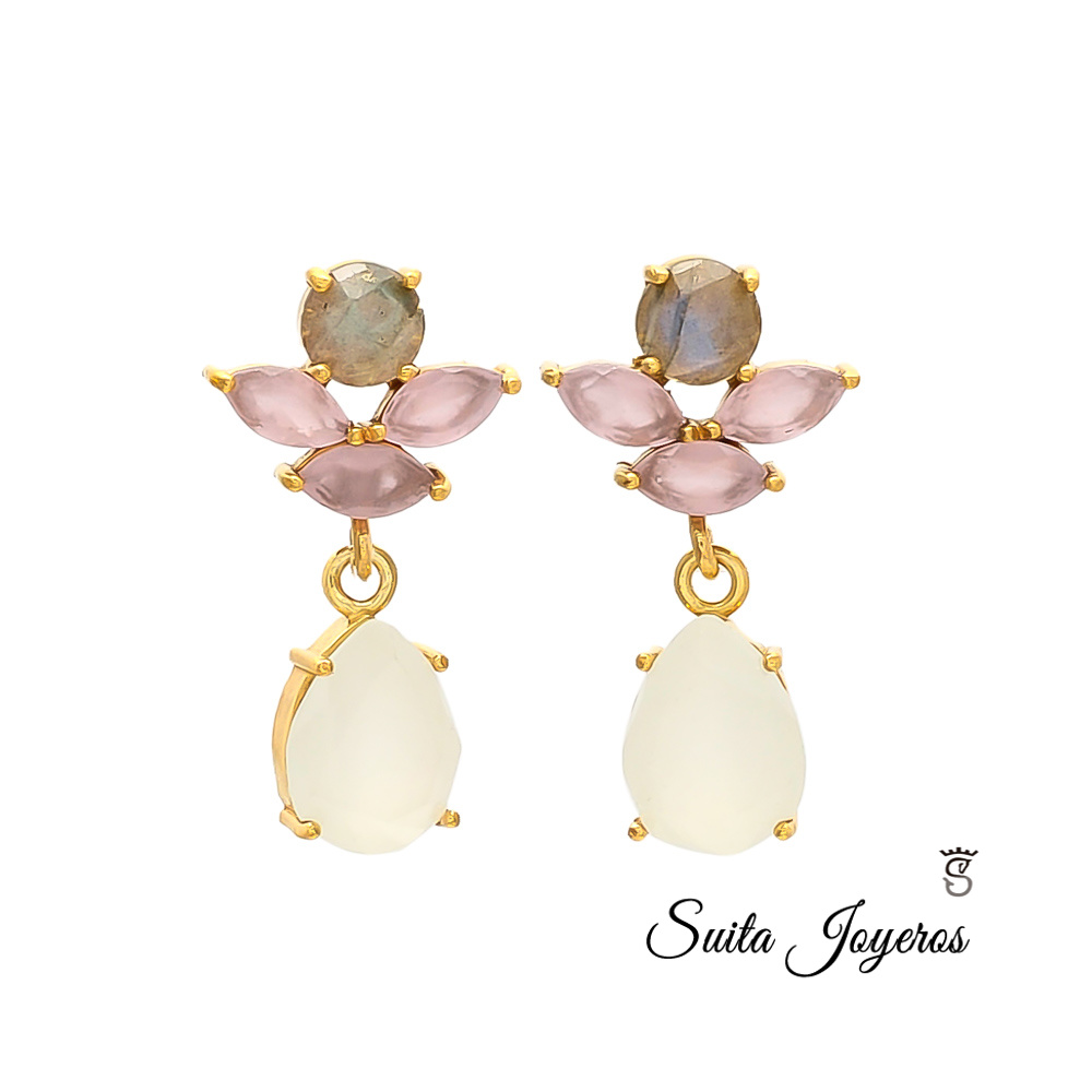 Pendientes Tulipán Labradorita Rosa y Blanco