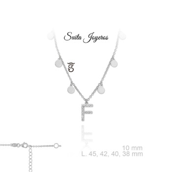 Gargantilla Plata Con Circonitas y Colgante Inicial F.