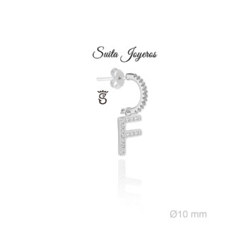 Pendiente De Aro Con Circonitas y Colgante Inicial F