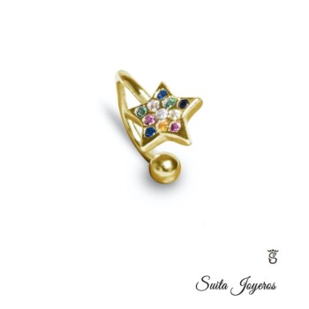 Pendiente Earcuff Plata Dorada y Circonitas