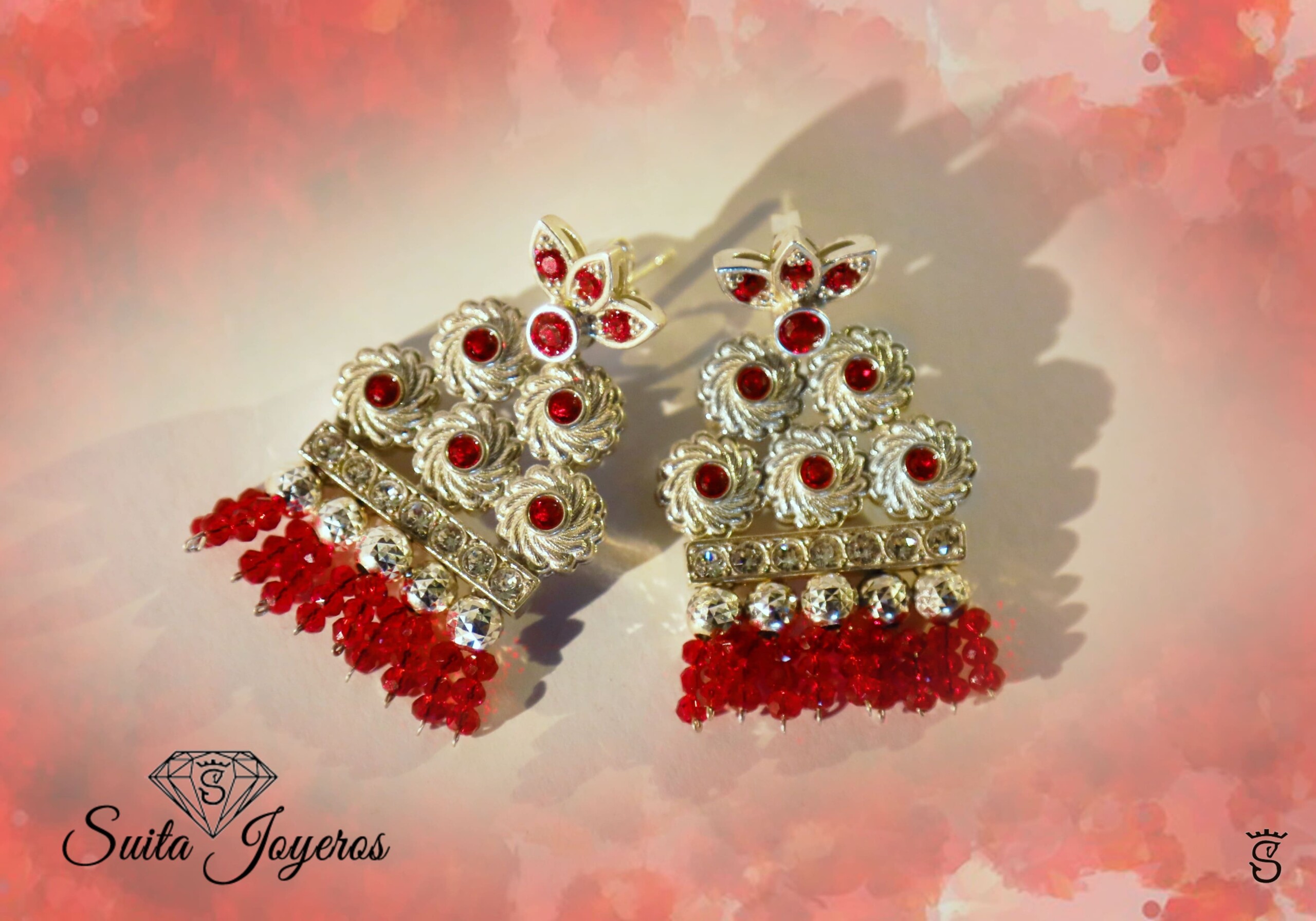 Pendientes Alamar Swarovski Rubí y Plata - Imagen 2