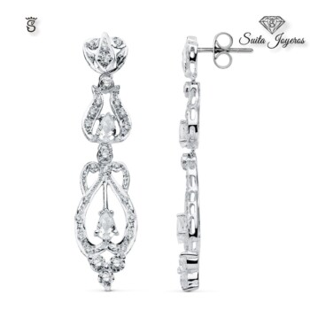 Pendientes Largos Aura Oro Blanco Con Circonitas