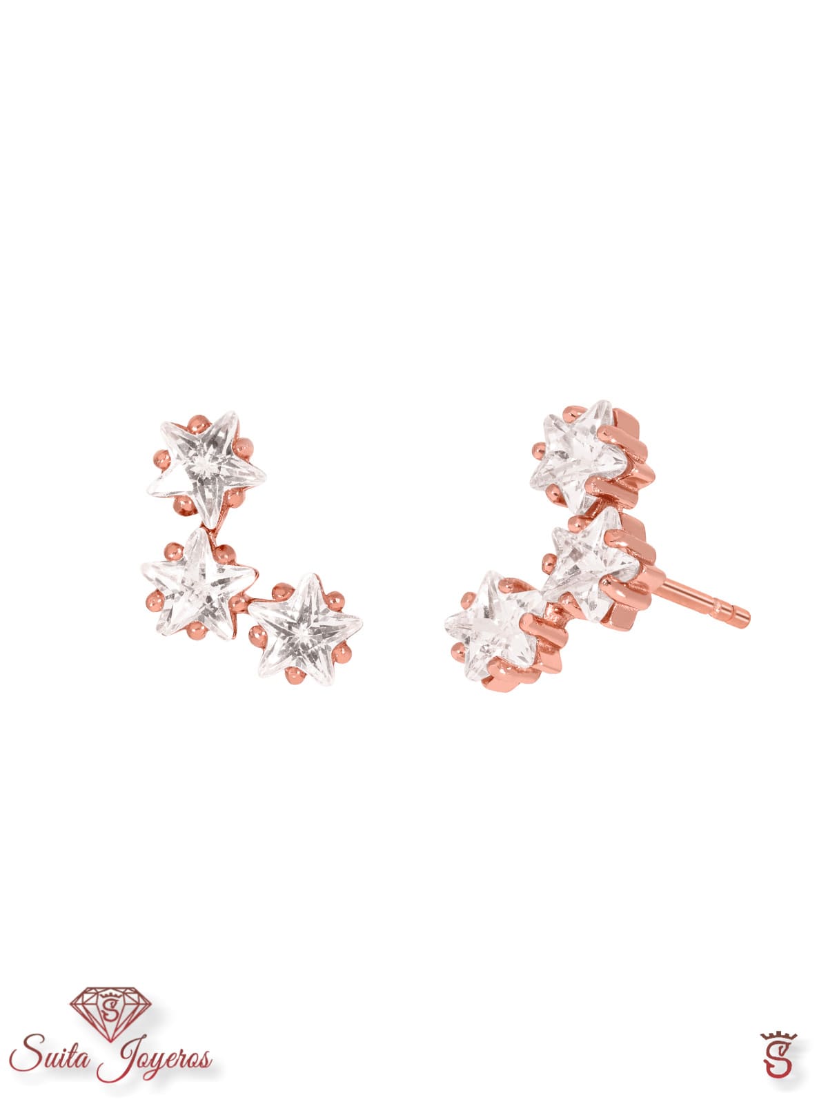 Pendientes Estrellas Plata Rosa