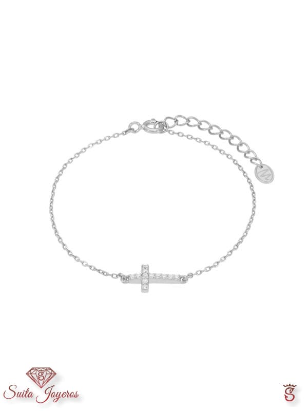 Pulsera cruz plata circonitas
