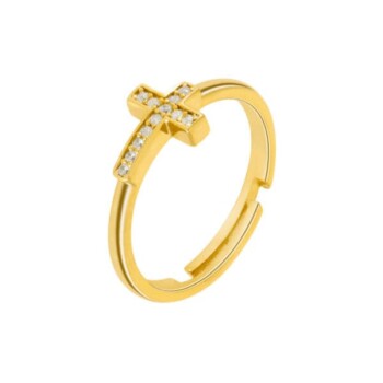 Anillo cruz circonitas Dorado